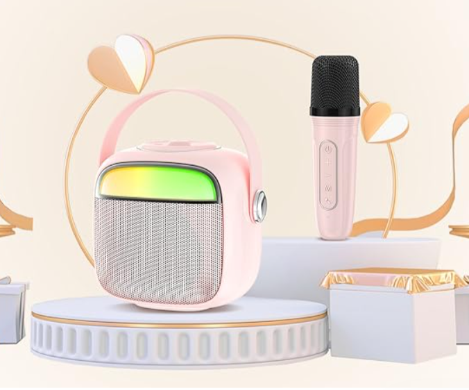 Lecteur karaoké Bluetooth rechargeable avec micro sans fil, effets vocaux et lumières LED – Modèle compact pour enfants et adultes, idéal pour les fêtes et cadeaux – Amazon – 9,90€ au lieu de 29,99€
