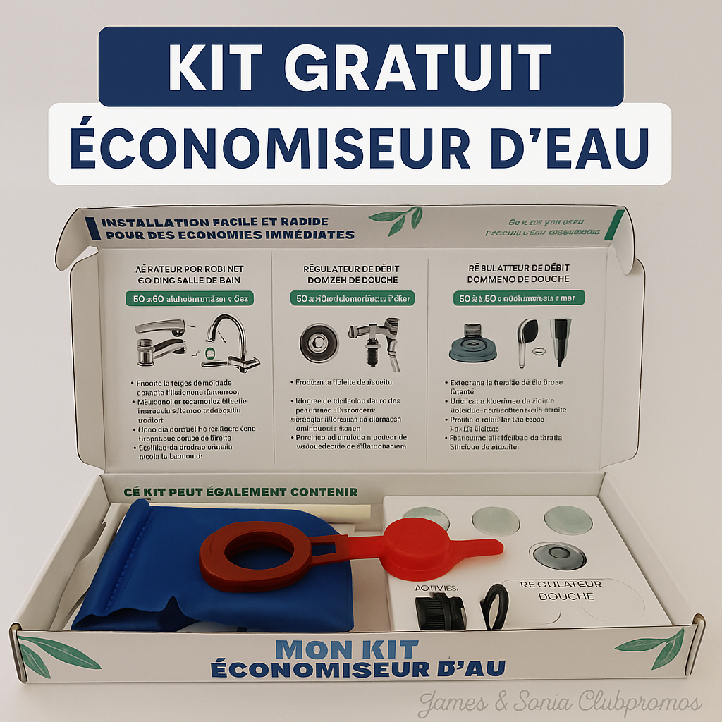 Kit d'économie d'eau offert par l'agglomération d'Albi contenant réducteurs de débit, régulateur de douche et sac WC