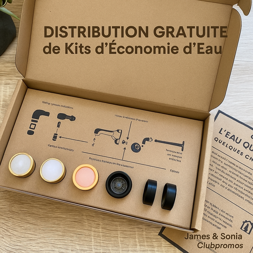 Kit d'économie d'eau offert par Toulouse Métropole contenant mousseurs et réducteurs de débit pour robinets et douche