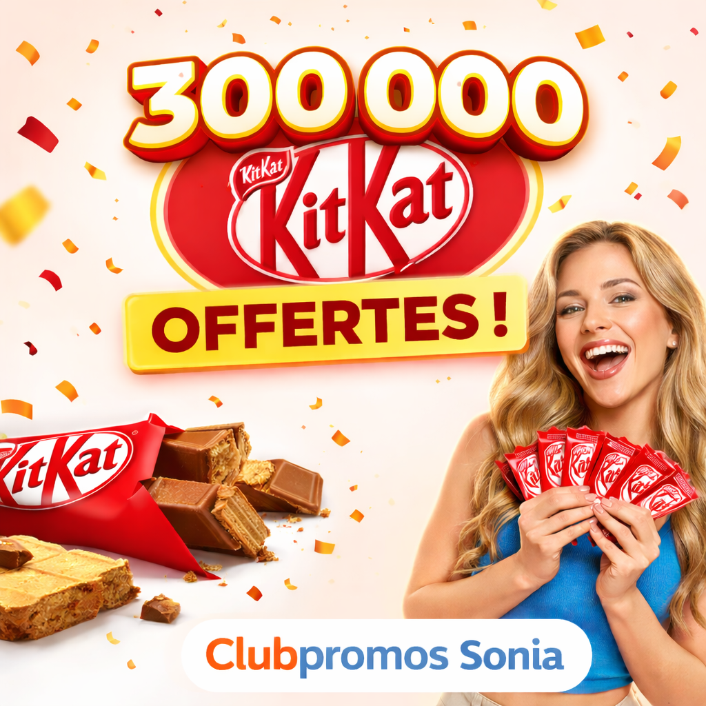 Barre Kit Kat par Nestlé offerte, test gratuit disponible sur Try and Review jusqu’au 01/05/2026, 300 000 produits à tester, inscription rapide en ligne pour devenir évaluateur et recevoir votre Kit Kat gratuitement.