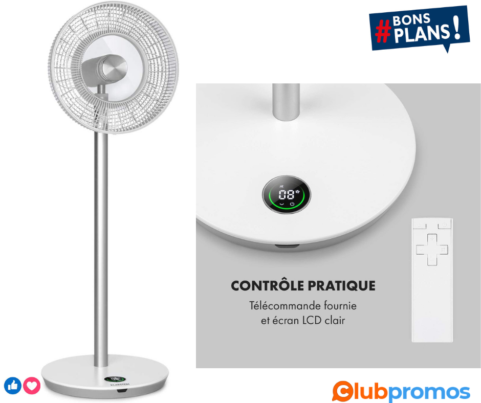 KLARSTEIN Whisperwind Wireless - Ventilateur sur Pied, 1531m³h, 30W, 12 Vitesses, 9 pales (123...png
