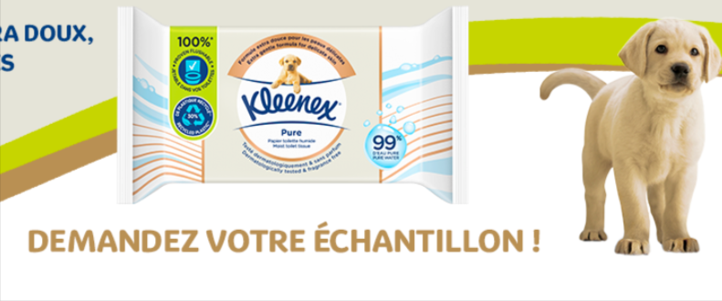 Échantillon gratuit papier toilette humide Kleenex Pure – 99% d’eau, sans parfum, idéal pour peaux sensibles – Offre Quoty limitée.