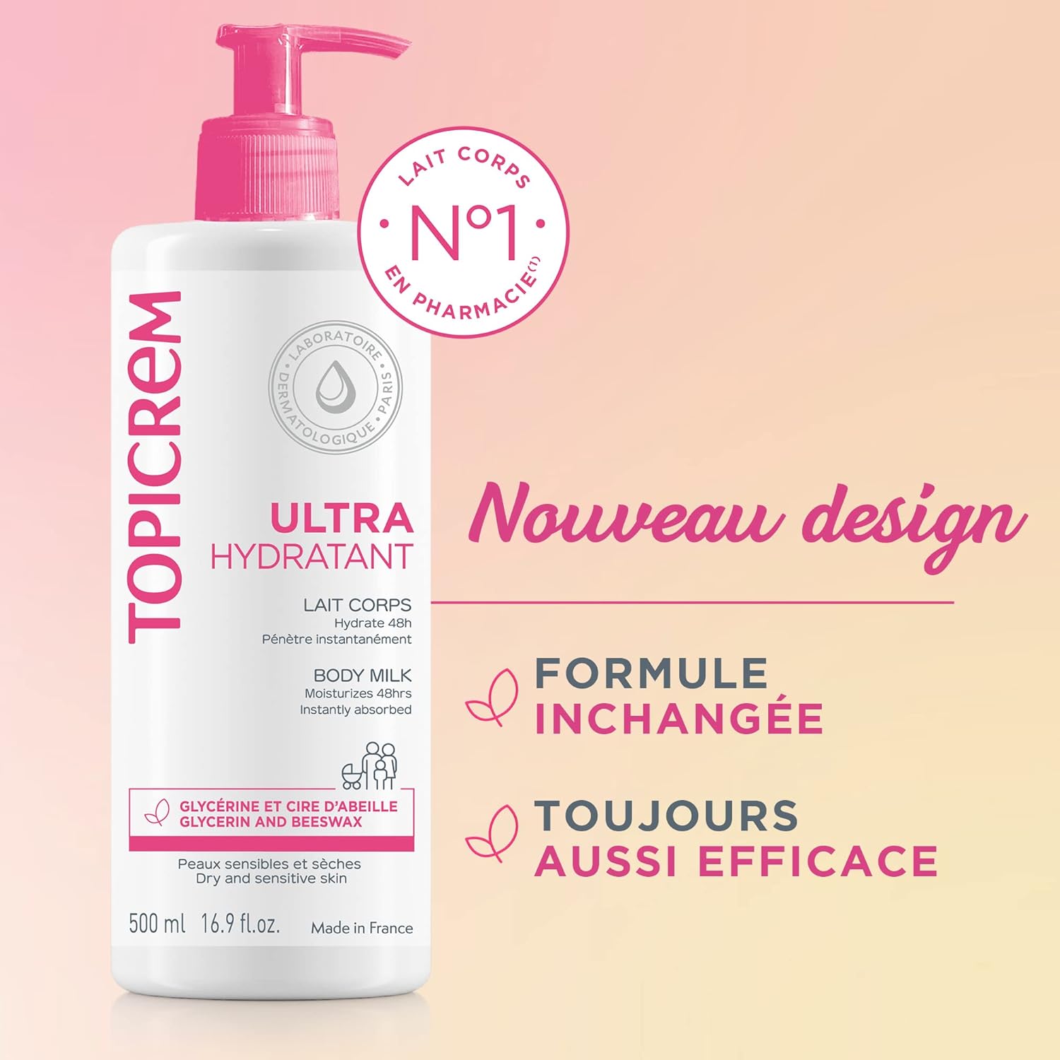  Lait Corps Ultra Hydratant Topicrem 500 ml – 48h d’hydratation, texture onctueuse et parfum délicat, idéal pour toute la famille