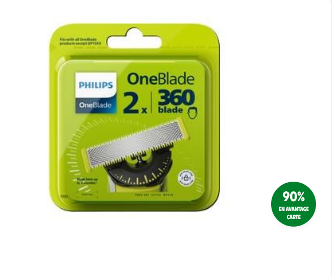 Lot de 2 lames de rechange Philips OneBlade 360 en promotion à 2,69€ avec réduction carte fidélité Intermarché