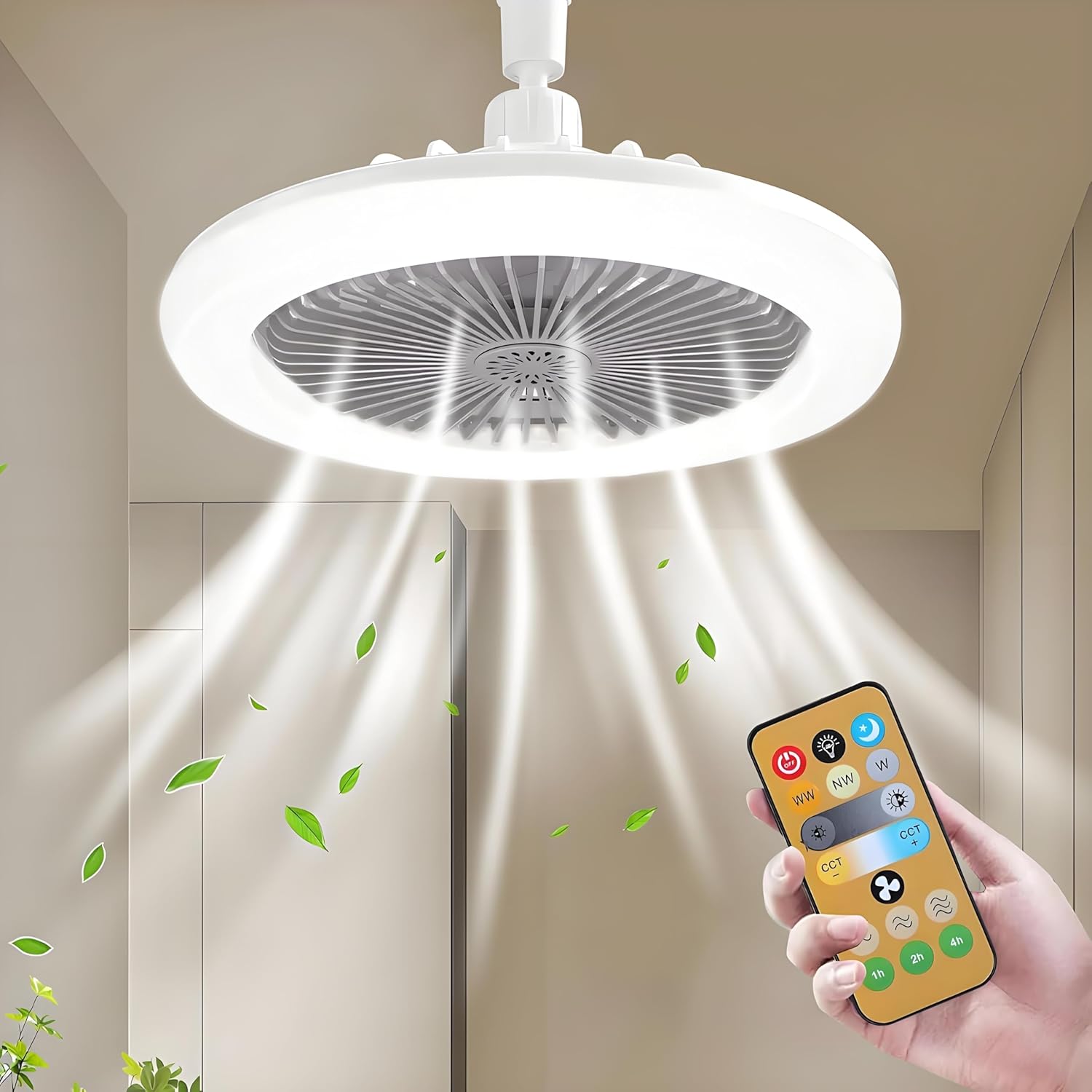 Lampe ventilateur de plafond silencieux avec lumière LED 30W E27 et télécommande – 3 vitesses de ventilation, lumière réglable blanc chaud, froid et naturel – en promo Amazon à 13,99€.