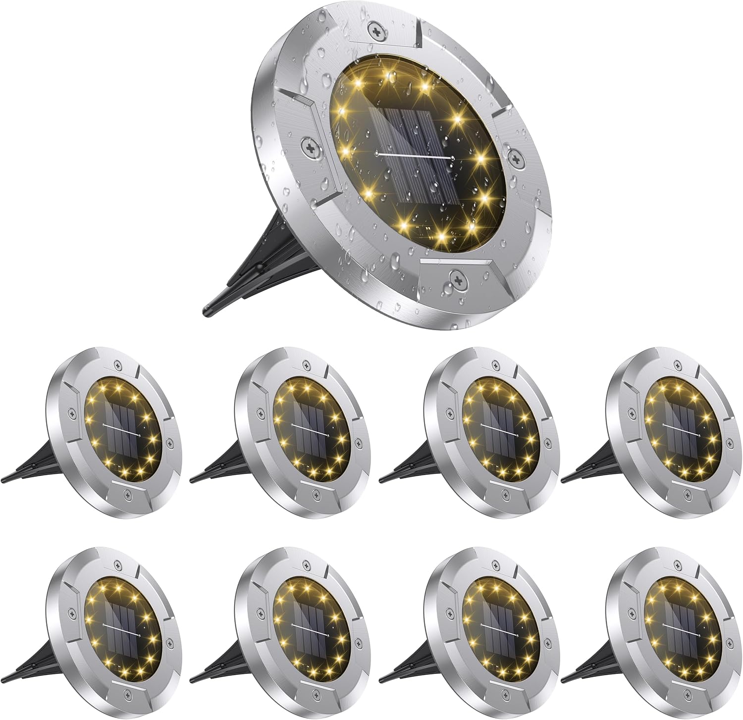  Lot de 8 lampes solaires de sol AGOTD, éclairage extérieur étanche 12 LED, promo jardin sur Amazon