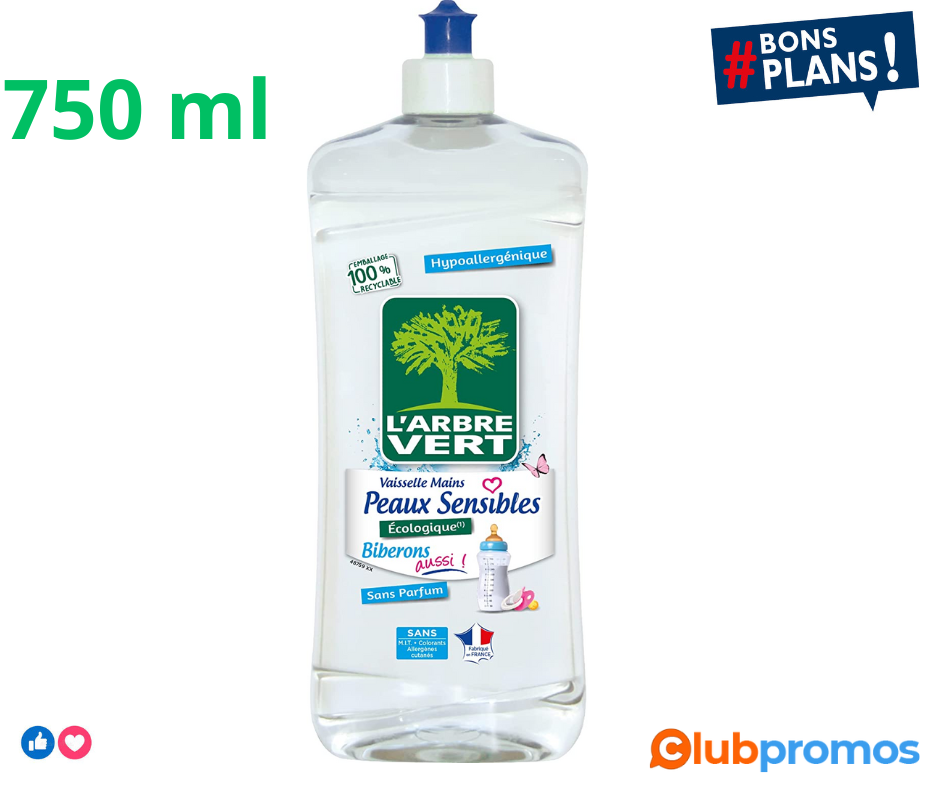 L'Arbre Vert Liquide Vaisselle Peaux Sensibles Biberons 750 ml.png