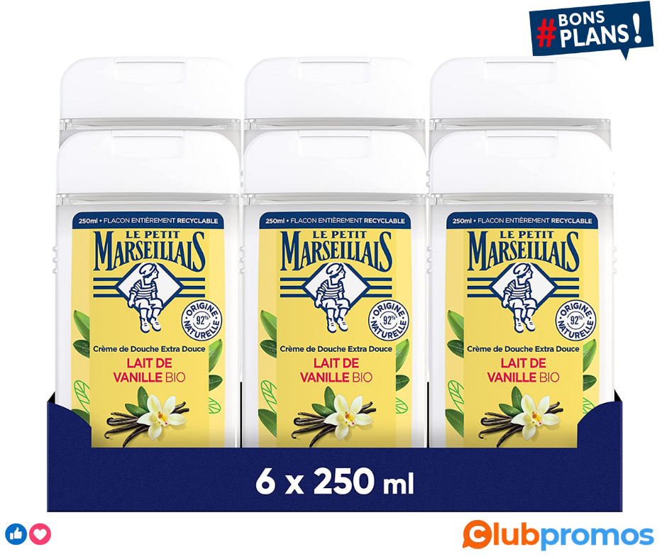 Le Petit Marseillais Douche Crème EXTRA DOUX, Lait De Vanille, 6x250ml .png