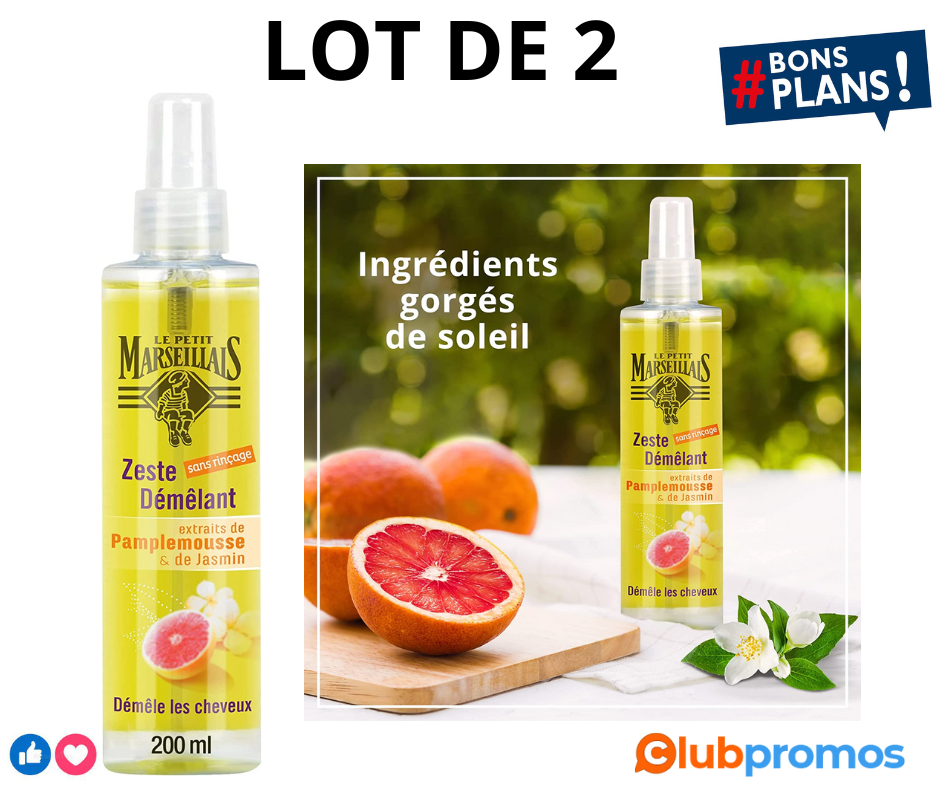 Le Petit Marseillais Zeste Démêlant, Soin Cheveux, au Jasmin et Pamplemousse, Spray 200ml lot ...png