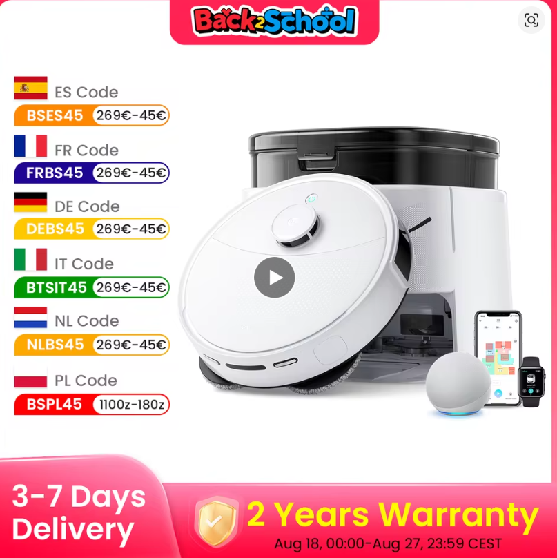 Robot aspirateur LEFANT M3 avec cartographie laser DTOF, station 3-en-1 vidange lavage séchage, aspiration 12000 Pa, promo AliExpress août 2025