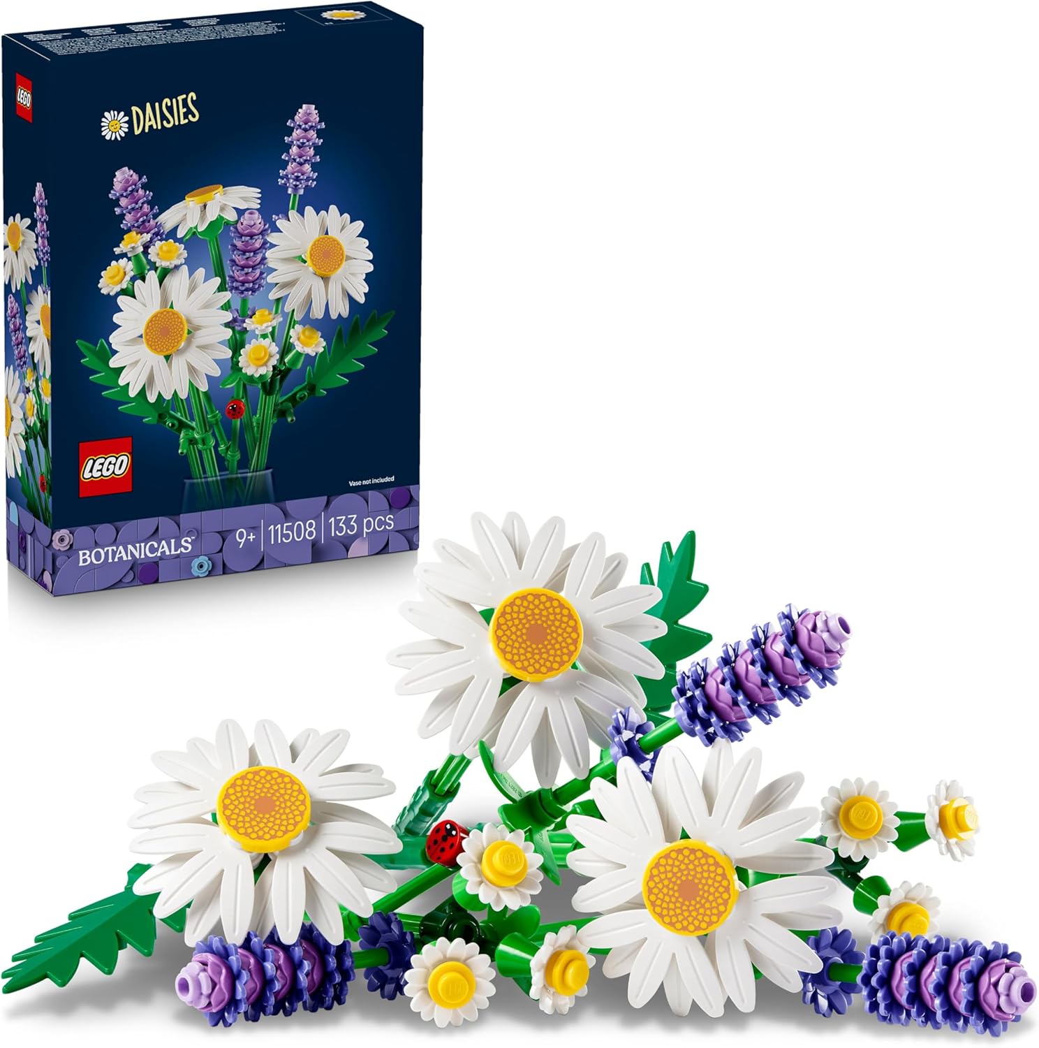 Set LEGO Botanicals Marguerites 11508 à construire, bouquet de marguerites et lavande avec coccinelle, idée cadeau dès 9 ans, déco à exposer