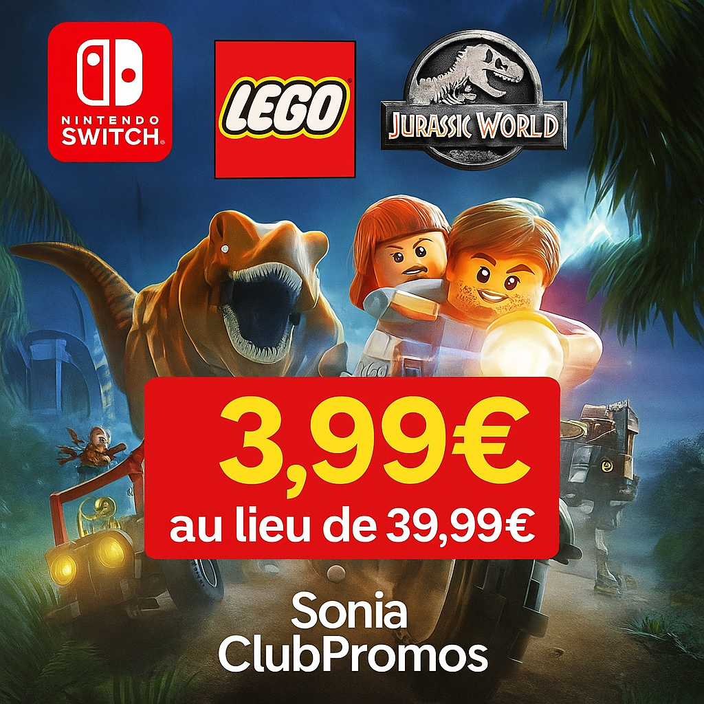 LEGO Jurassic World Switch à 3,99€ sur Nintendo eShop – Offre spéciale limitée pour revivre les 4 films Jurassic en version LEGO, en français et téléchargeable immédiatement.