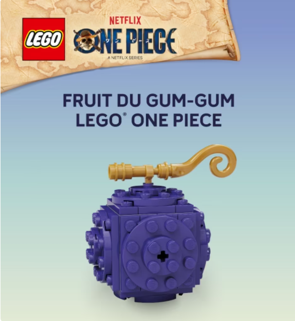 Découvre une offre totalement inédite : le Fruit du Gum-Gum LEGO® One Piece est disponible gratuitement en magasin pour les membres du programme LEGO® Insiders. Ce modèle unique, inspiré de la célèbre saga pirate, te permet de recréer le mythique fruit de Luffy avec les célèbres briques LEGO