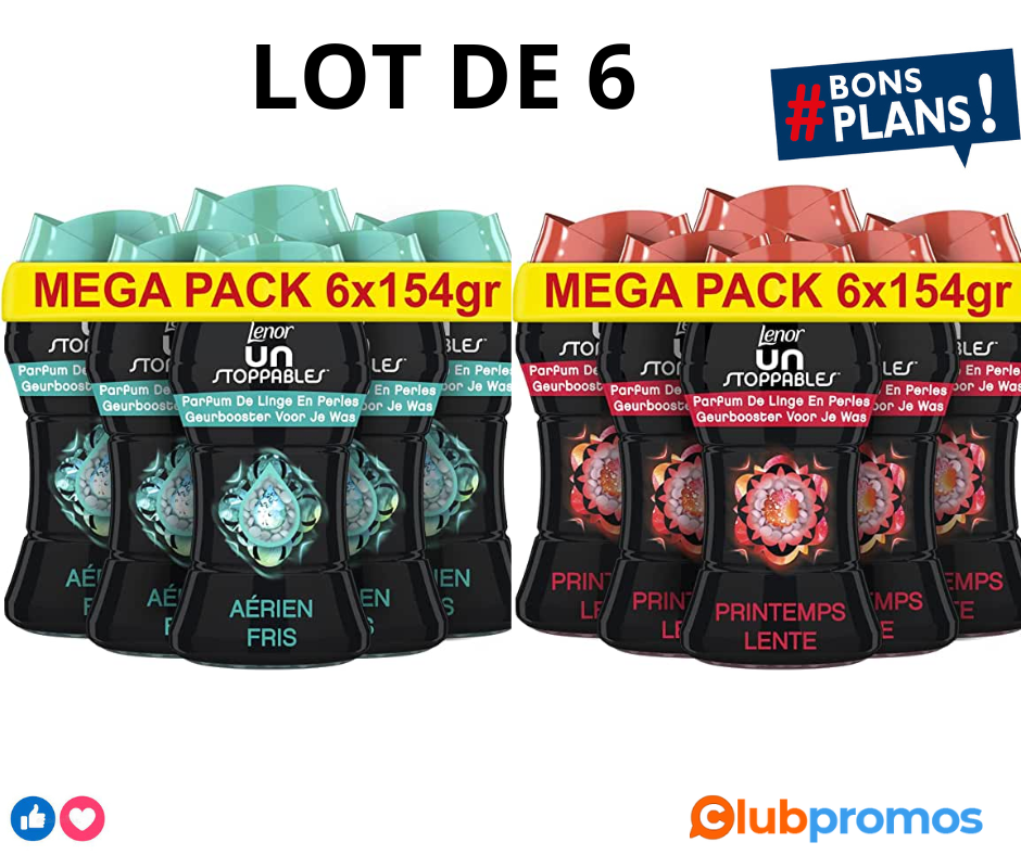 Lenor Unstoppables Parfum de Linge en Perles pour Lessive, 66 Lavages (154g x 6), Printemps, F...png