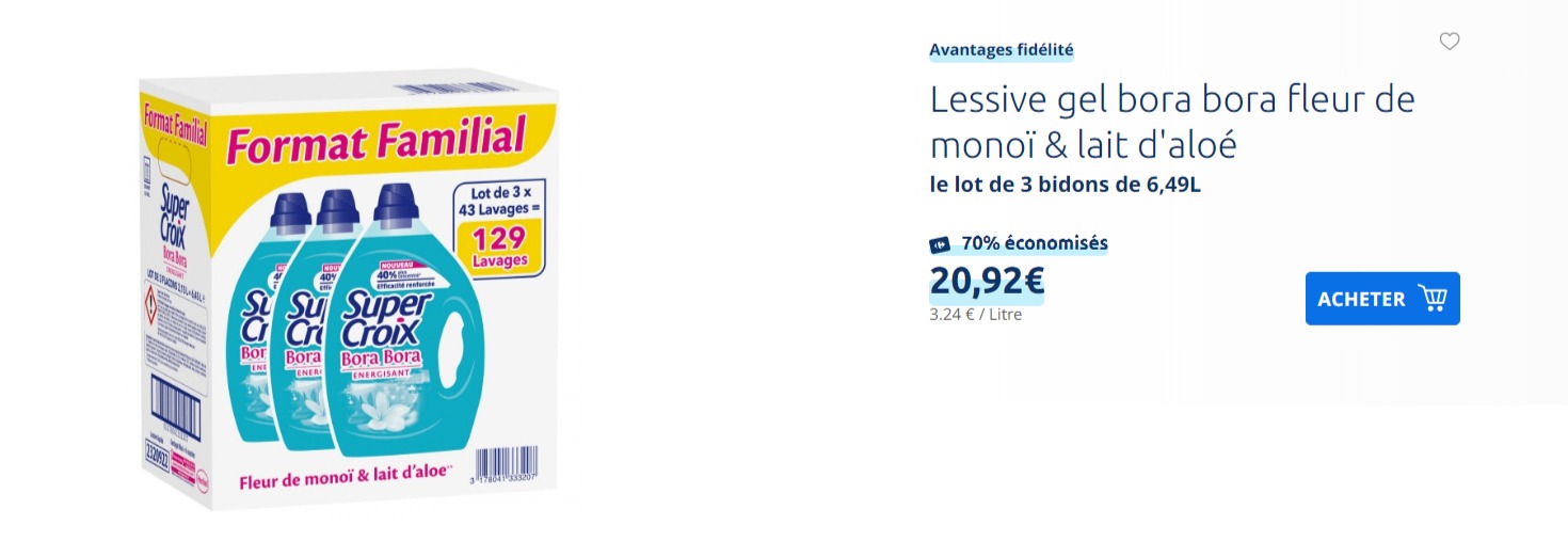 Lessive gel bora bora fleur de monoï   lait d aloé   le lot de 3 bidons de 6 49L à Prix Carref...jpg