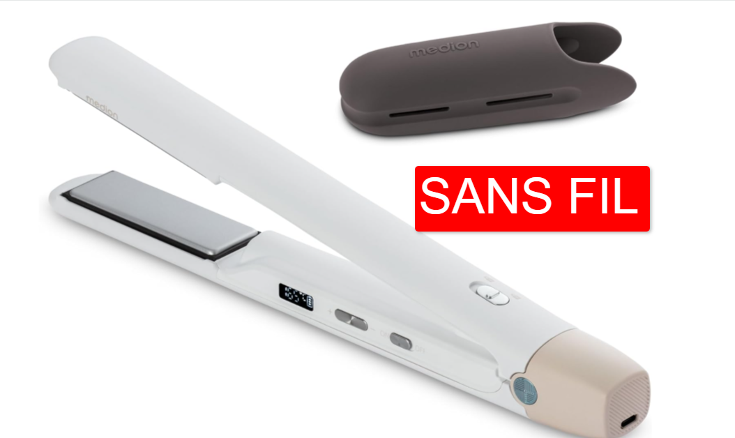 Fer à lisser sans fil MEDION LIFE HS2 blanc avec écran numérique et plaques céramique-tourmaline à 9,90 € chez Amazon