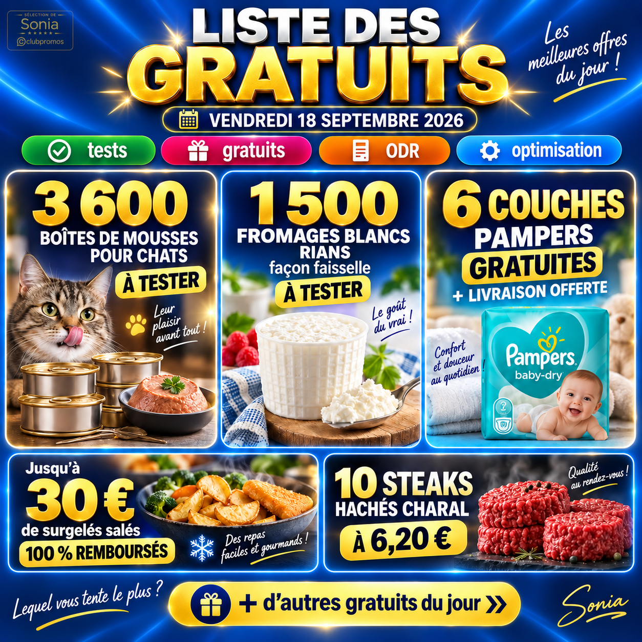 Visuel ClubPromos présentant la liste des gratuits et bons plans du vendredi 18 septembre 2026 avec petits prix, promotions Amazon et meilleures offres du jour.