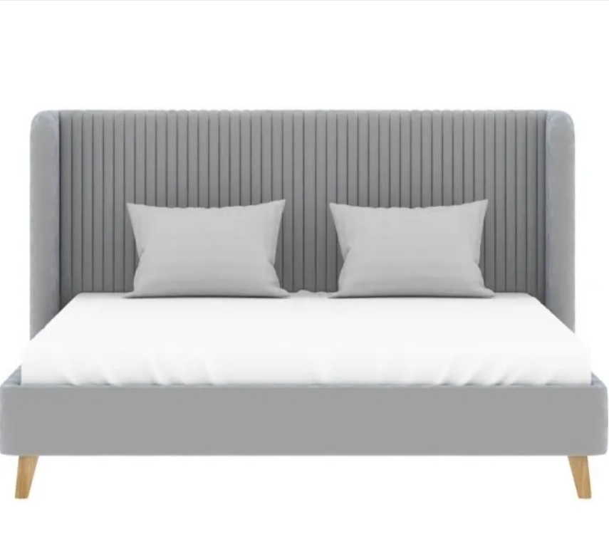 Lit adulte HEIDI en velours gris 160 x 200 cm, avec tête de lit matelassée et sommier inclus, vendu sur Cdiscount à prix réduit.