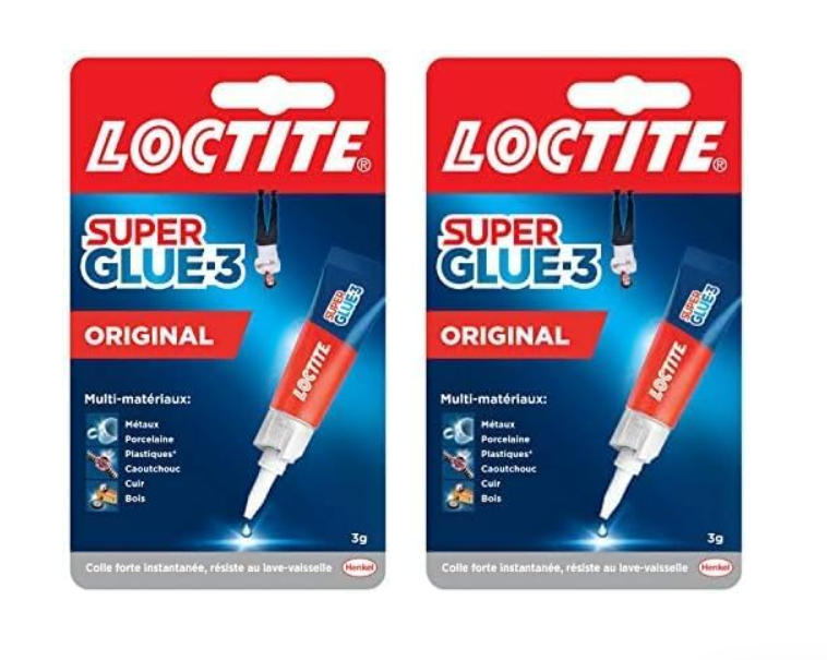Lot de 2 tubes Loctite Super Glue-3 Original 3g à 5,94€. Colle forte transparente multi-matériaux, résistante à l’eau, au lave-vaisselle, aux chocs et aux hautes températures. Idéal pour les réparations domestiques et le petit bricolage. Livraison rapide.
