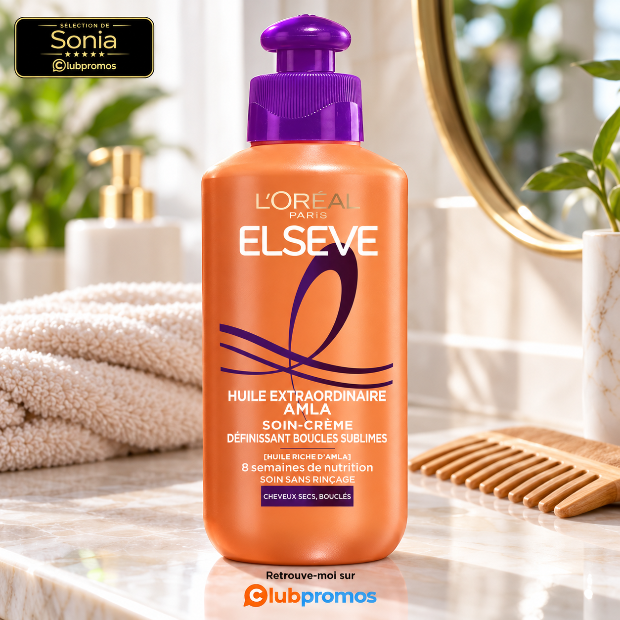 Soin-crème définissant L'Oréal Paris Elseve Huile Extraordinaire Boucles Sublimes 200 ml pour cheveux bouclés et secs, à 3,20 € avec coupon Amazon.