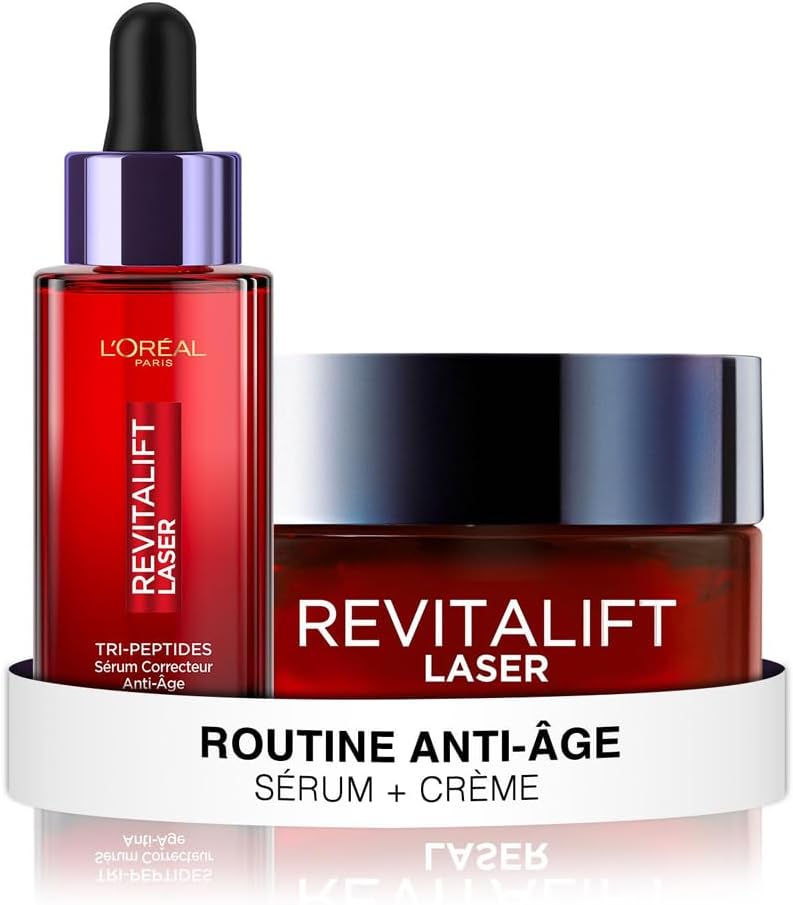 loreal-revitalift-laser-x3-serum-creme.jpg Coffret L'Oréal Paris Revitalift Laser X3 – Sérum correcteur et Crème de jour anti-âge, enrichis en acide hyaluronique, pro-rétinol, peptides et vitamine C, routine visage rides et fermeté – bon plan Amazon
