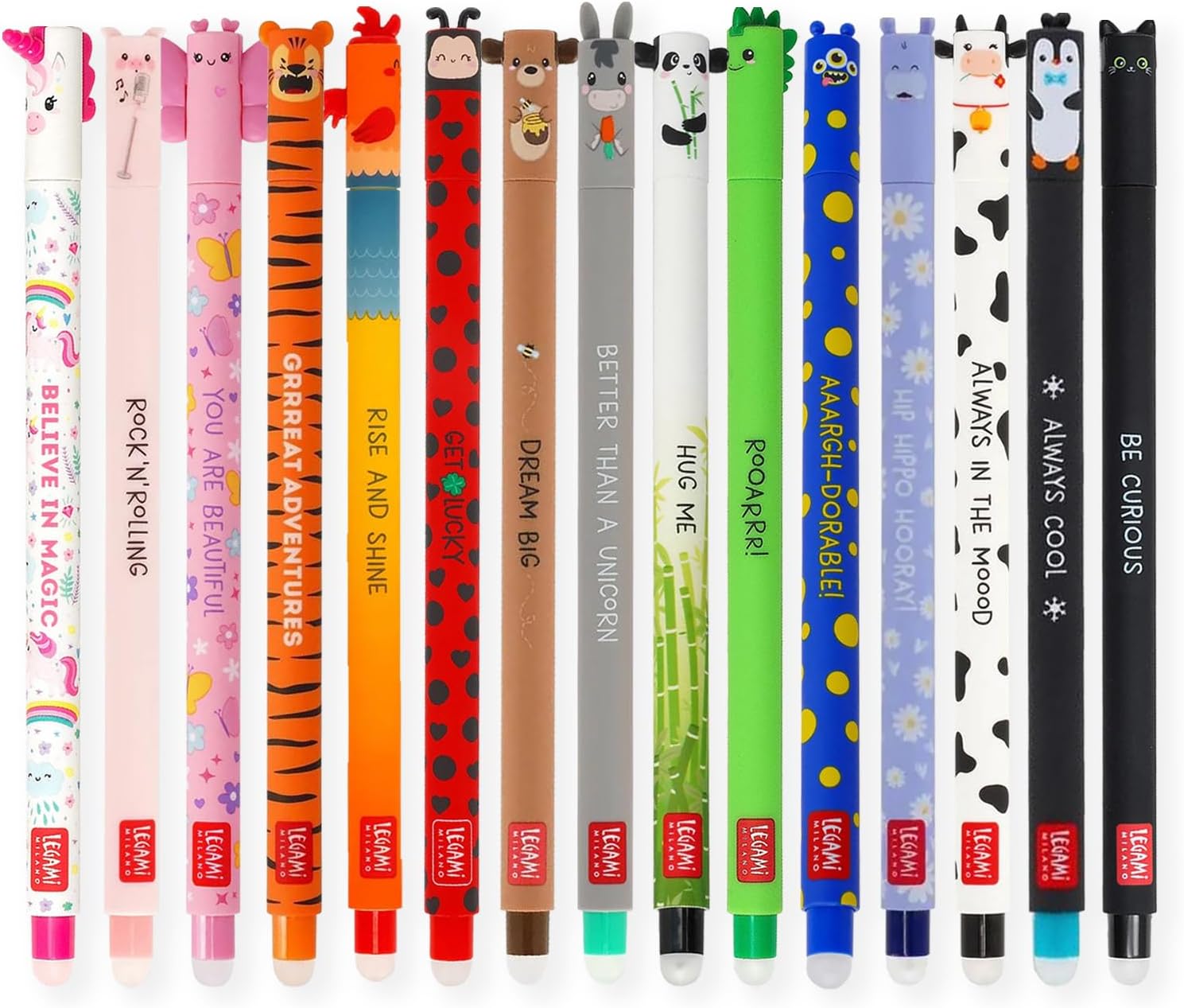  Lot de 15 stylos gel effaçables LEGAMI avec motifs animaux colorés et encre thermosensible, pour écrire, effacer et griffonner sans gaspiller de papier, livraison Amazon Prime.