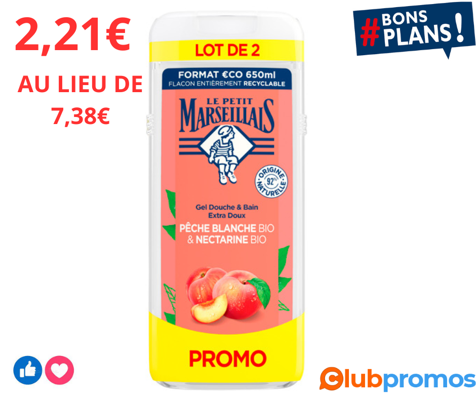 Lot de 2 Gels Douche & Bain Bio Le Petit Marseillais - 2 x 650m bon plan carrefourl .png