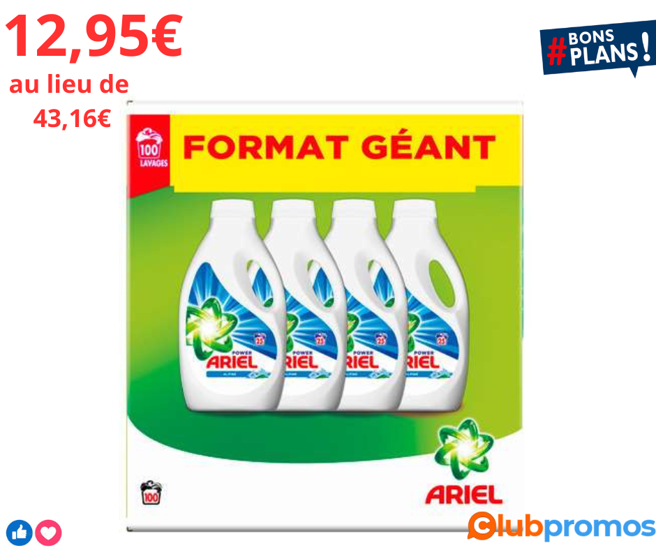 Lot de 4 bidons de lessive liquide Ariel - 4 x25 lavages variété au choix 12,95€ au lieu de 43...png