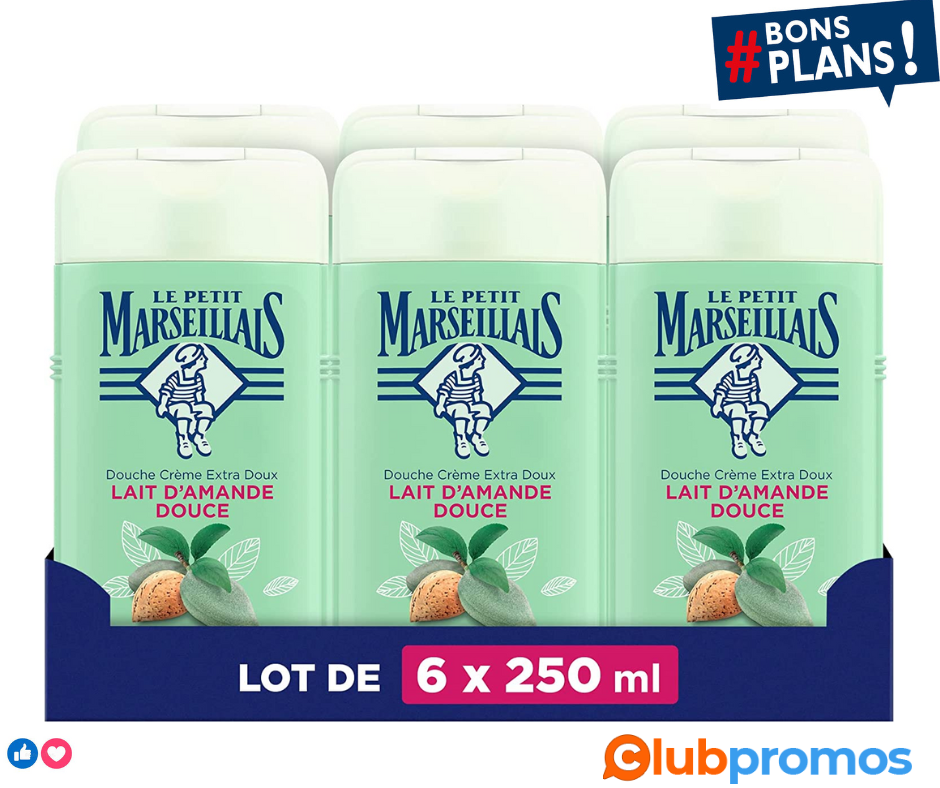 LOT DE 6 - Le Petit Marseillais - Douche Crème Extra Doux Lait d'Amande Douce, Gel Douche, 250...png
