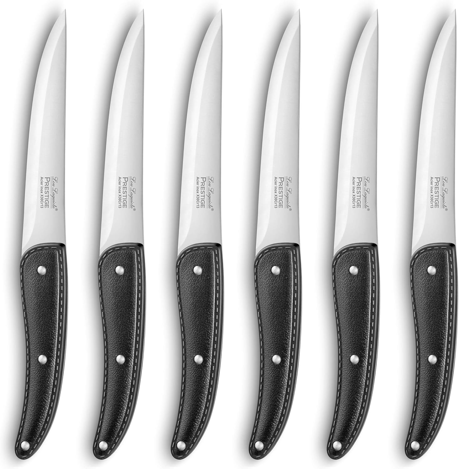  Coffret de 6 couteaux steak Lou Laguiole avec lames en acier inox et manches effet cuir