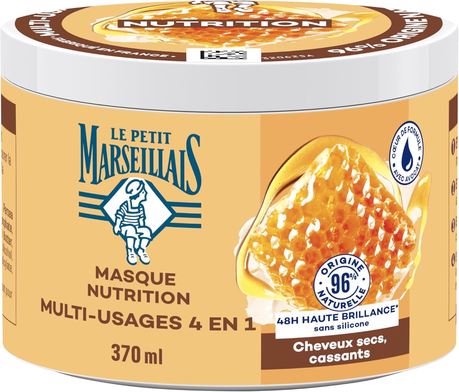 : Masque Le Petit Marseillais 4 en 1 Nutrition Intense – Miel & Karité Bio – 370 ml – cheveux secs et cassants – sans silicone – promo Amazon