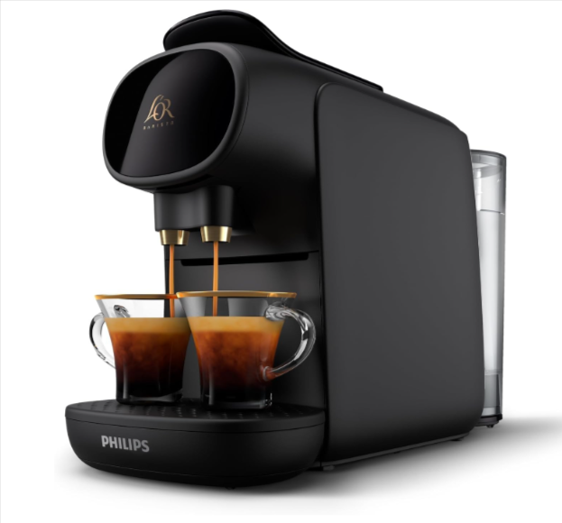 Machine à café espresso avec 19 bars de pression, compatible capsules simples et doubles, préparation de 1 ou 2 cafés simultanément, volumes personnalisables