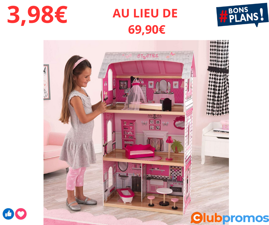 Maison de Poupées KidKraft Bonita Rosa à 3,98€ (après réduction et code promo) au lieu de 69,9...png