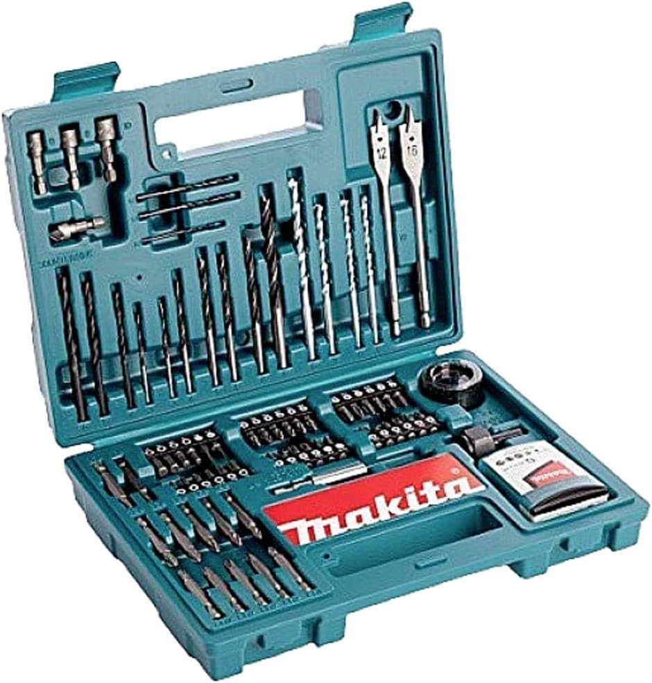  Coffret Makita B-53811 – 100 pièces pour perçage/vissage bois, acier et maçonnerie, avec scies cloches bois, mallette compacte.