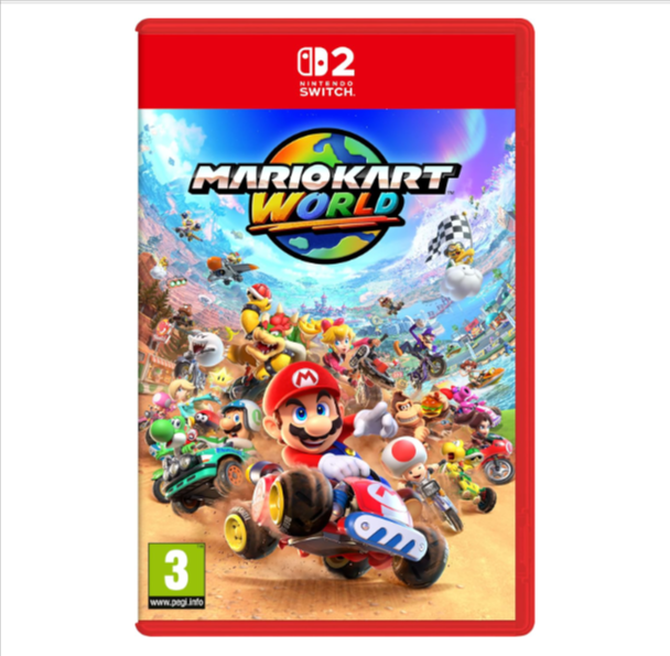 Visuel officiel de Mario Kart World sur Nintendo Switch 2 – nouveau monde interconnecté, jusqu’à 24 joueurs, modes Survie et Balade, GameChat intégré et circuits iconiques réinventés.