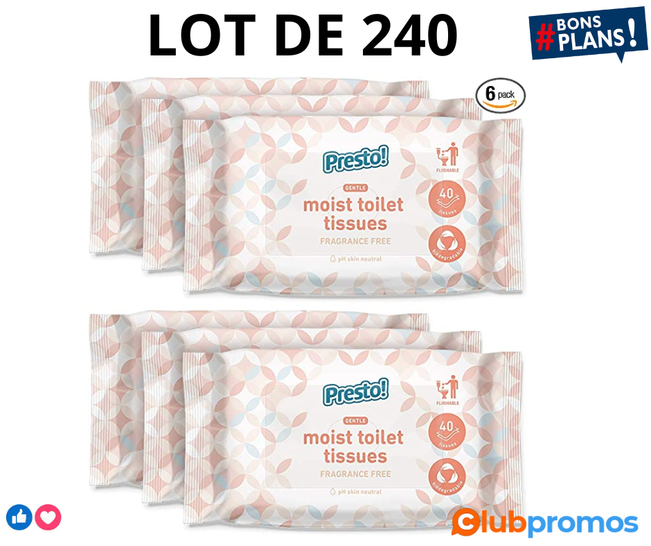 Marque Amazon - Presto! Papier-toilette humide doux - Sans parfum - Jetable dans la cuvette - ...png