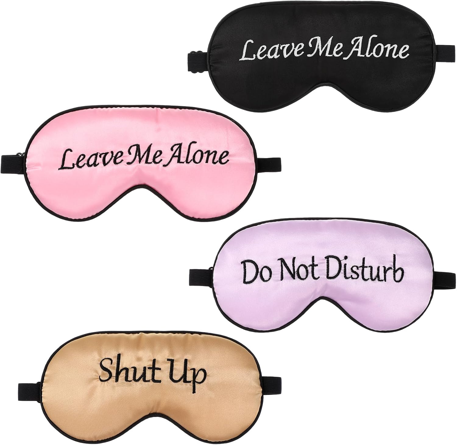  Lot de 4 masques de sommeil Gjinxi – Satin doux – Couleurs or, rose, violet, noir – Sangle réglable – Amazon