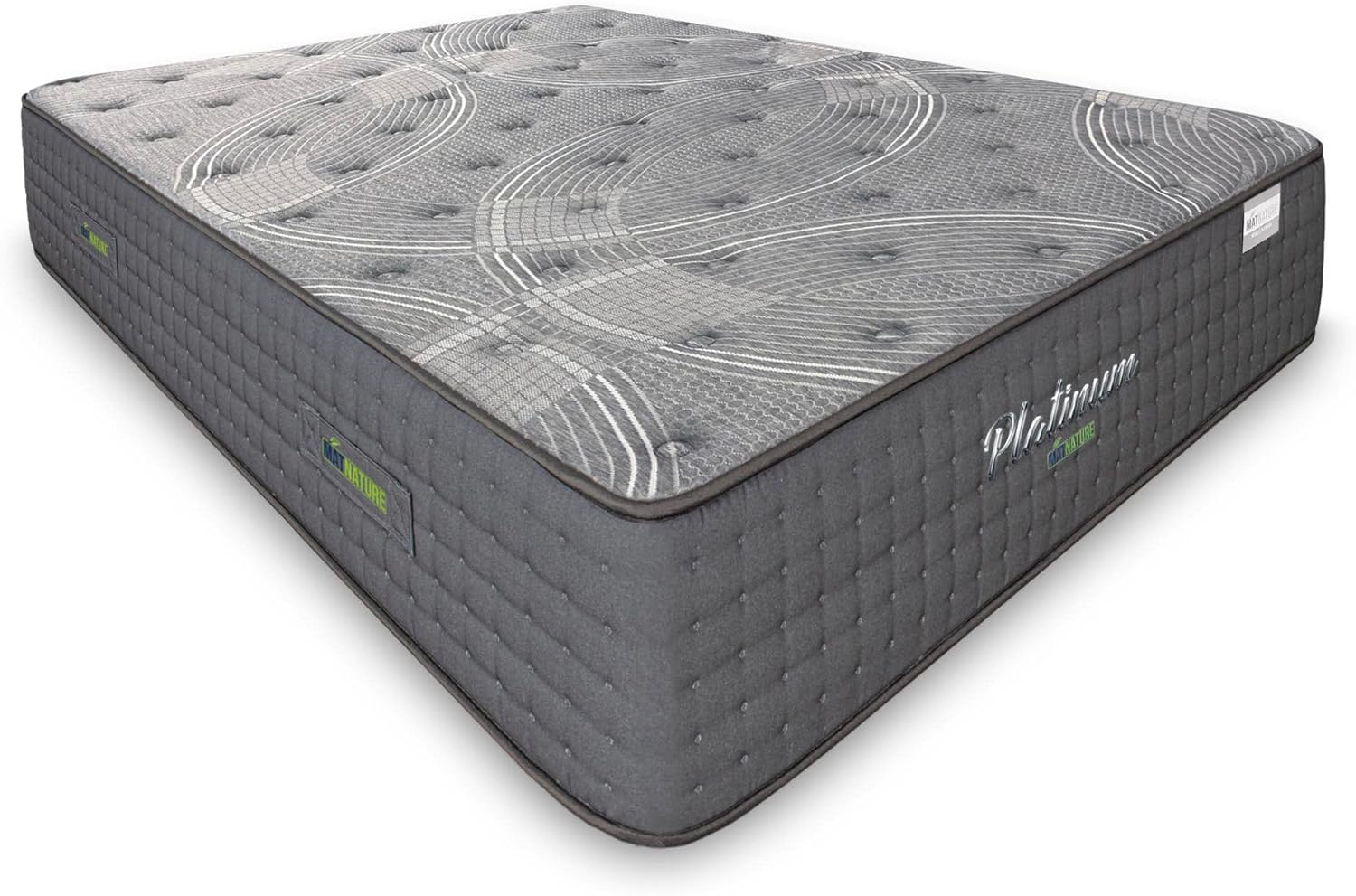Matelas Matnature Platinum 140x190 cm, hauteur 30 cm, à ressorts ensachés et mémoire de forme, hypoallergénique, respirant, fabrication espagnole.