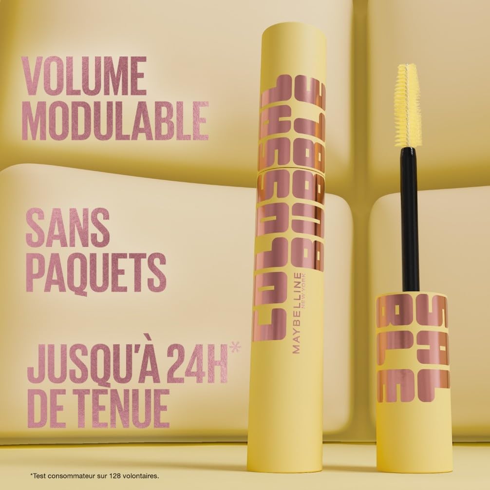 Mascara Maybelline Colossal Bubble noir 10 ml, volume modulable, brosse spirale amplifiante, tenue longue durée, sans paquets