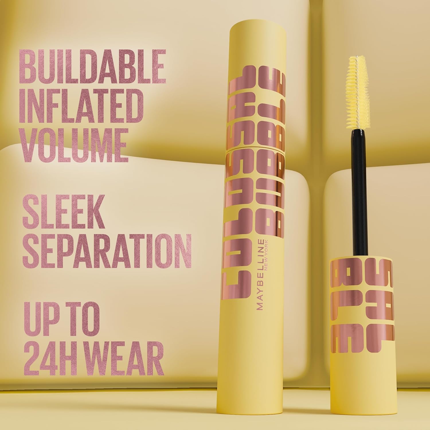 Mascara Colossal Bubble Maybelline à 9,95€. Mascara noir volume modulable, effet maxi, tenue 24h. Brosse spirale amplifiante, cils bien définis et séparés sans paquets. Formule aérienne idéale pour yeux sensibles. Livraison rapide.