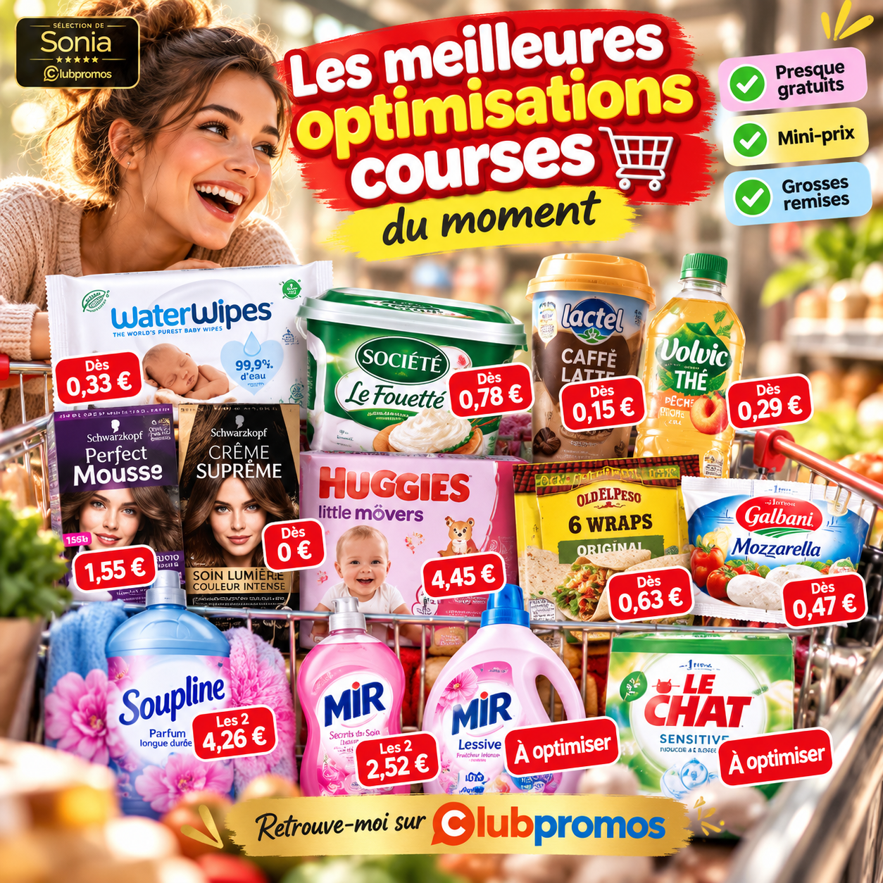 Texte ALT : Meilleures optimisations courses d’octobre 2026 avec produits gratuits ou à petit prix chez Carrefour, Intermarché, Magasins U, Netto, Match et E.Leclerc.