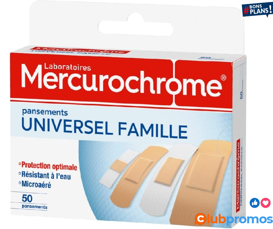 MERCUROCHROME - Pansements Universel Famille - 3 tailles - Protection optimale - Résistants à ...png
