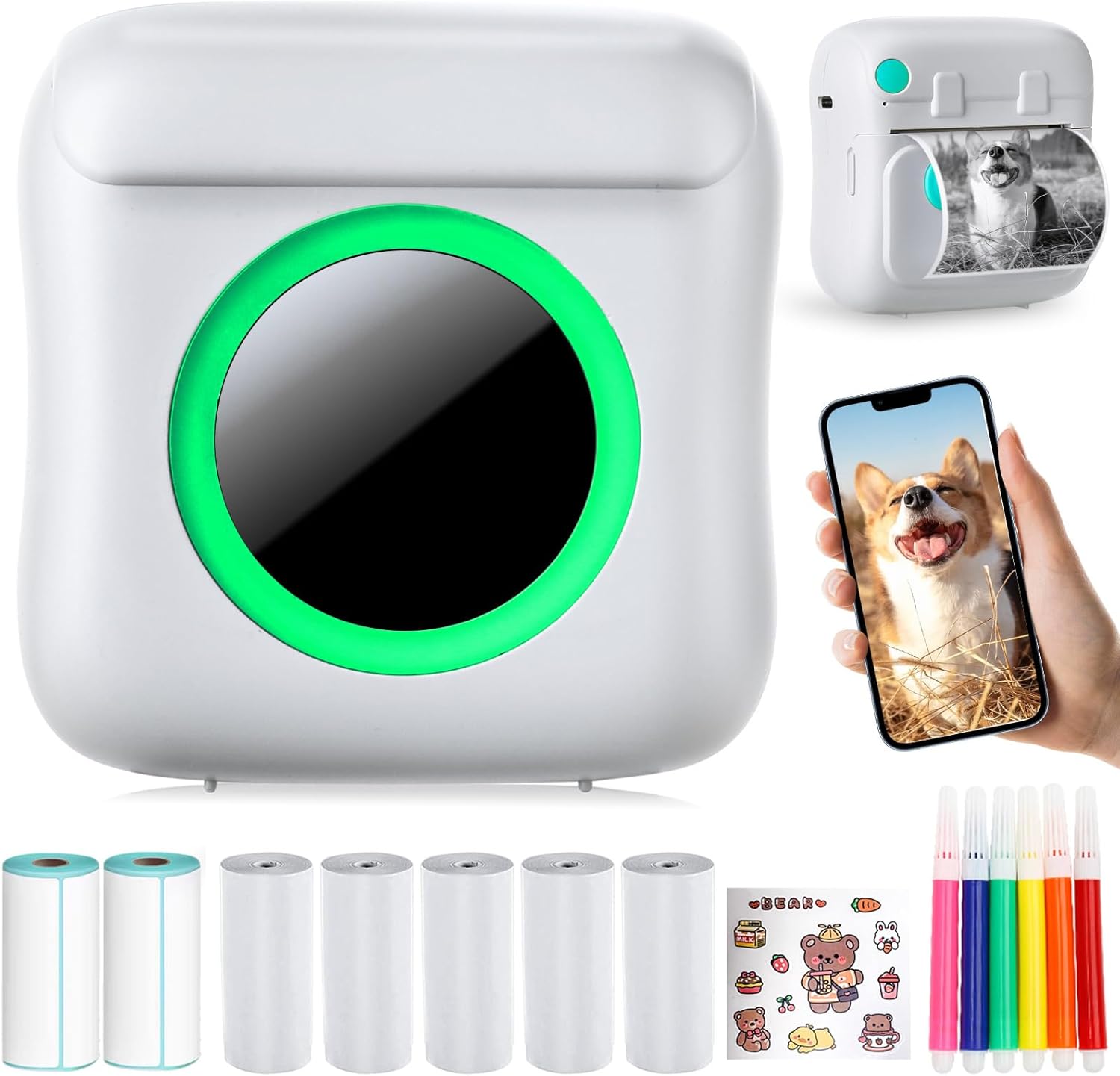 Mini Imprimante Photo Thermique Carpower, imprimante sans encre avec Bluetooth, parfaite pour étiquettes et photos