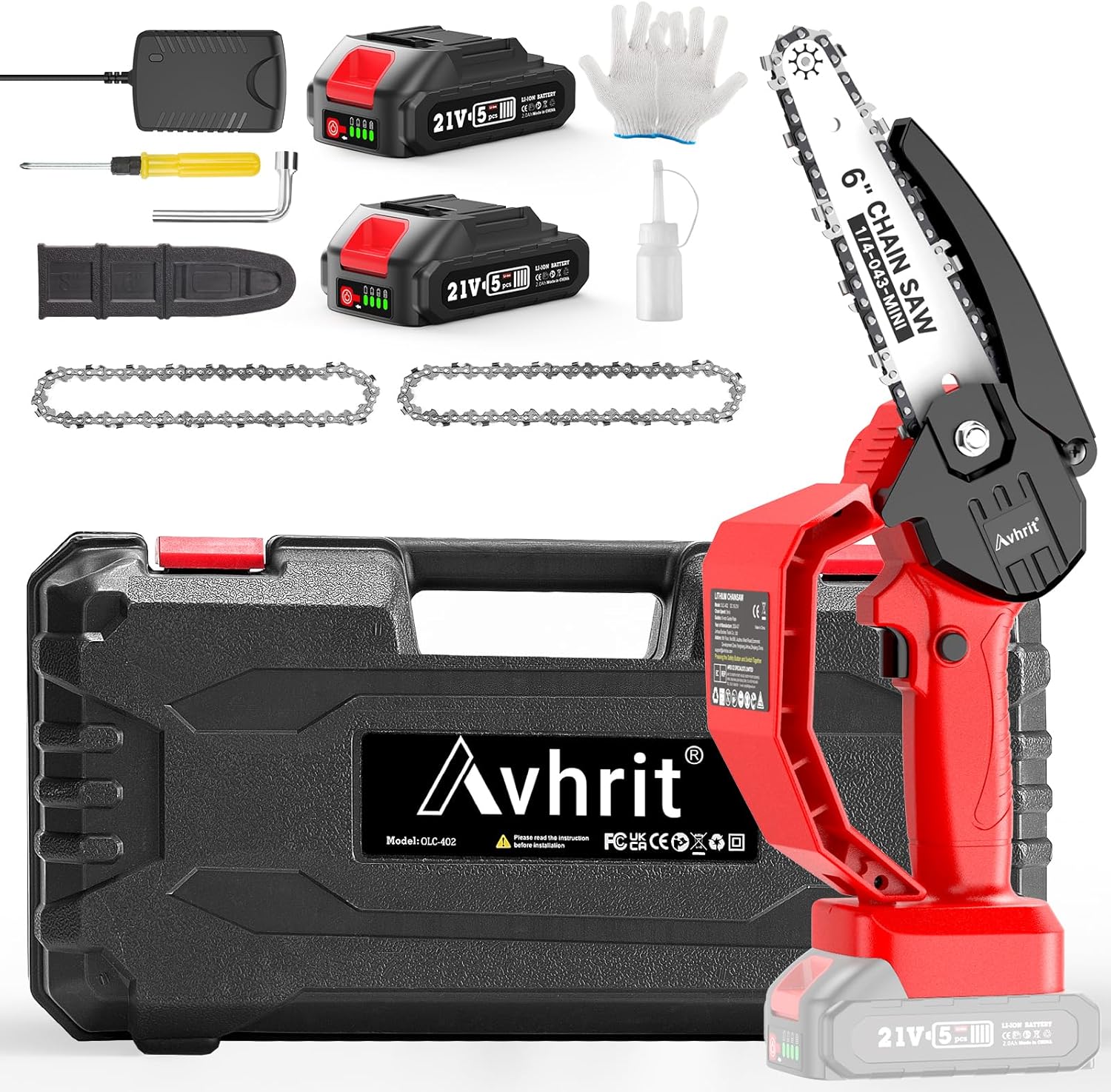  Mini tronçonneuse sans fil Avhrit 6 pouces – compacte, légère et sécurisée, avec 2 batteries – idéale pour couper bois et branches dans le jardin ou la maison – bon plan Amazon à 29,99€