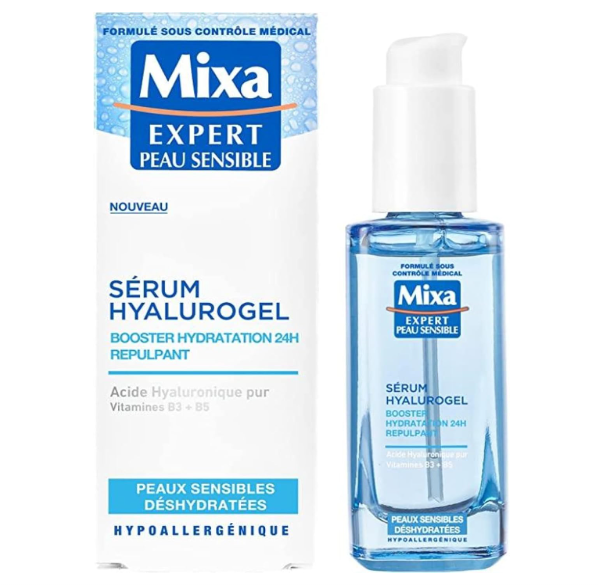 Sérum booster d'hydratation Mixa Hyalurogel, pour peau sensible, hydrate et repulpe la peau.