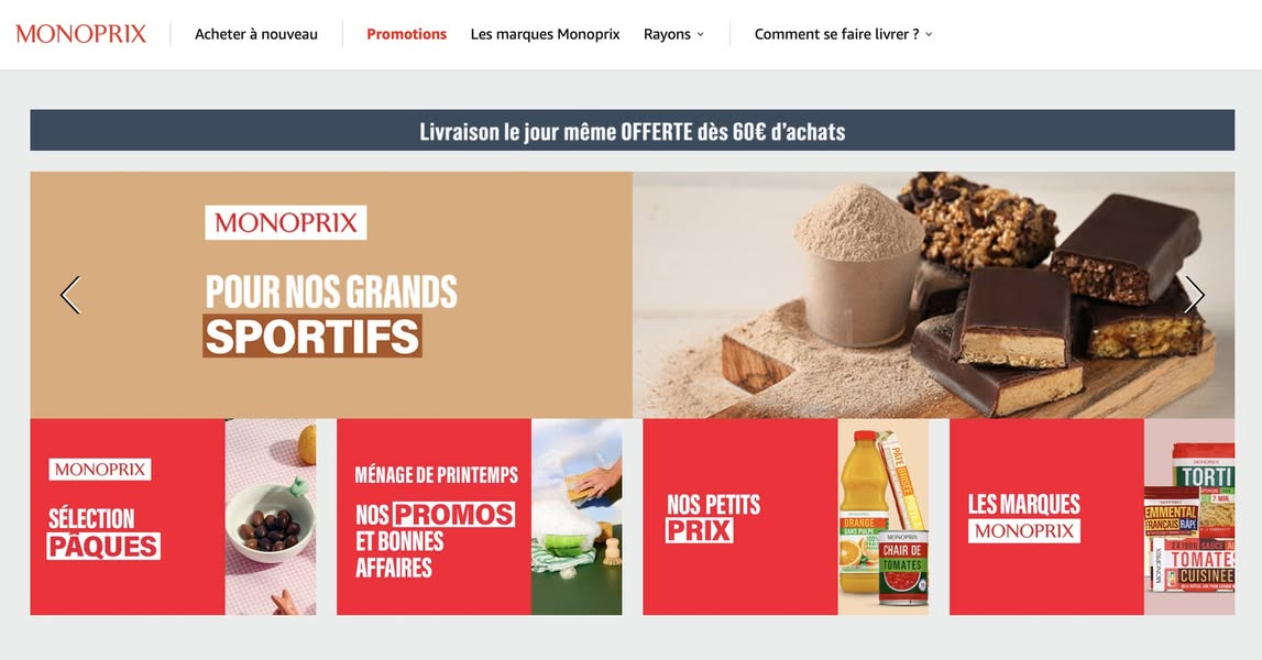 Bon plan Monoprix Amazon : 15€ offerts + livraison gratuite dès 60€