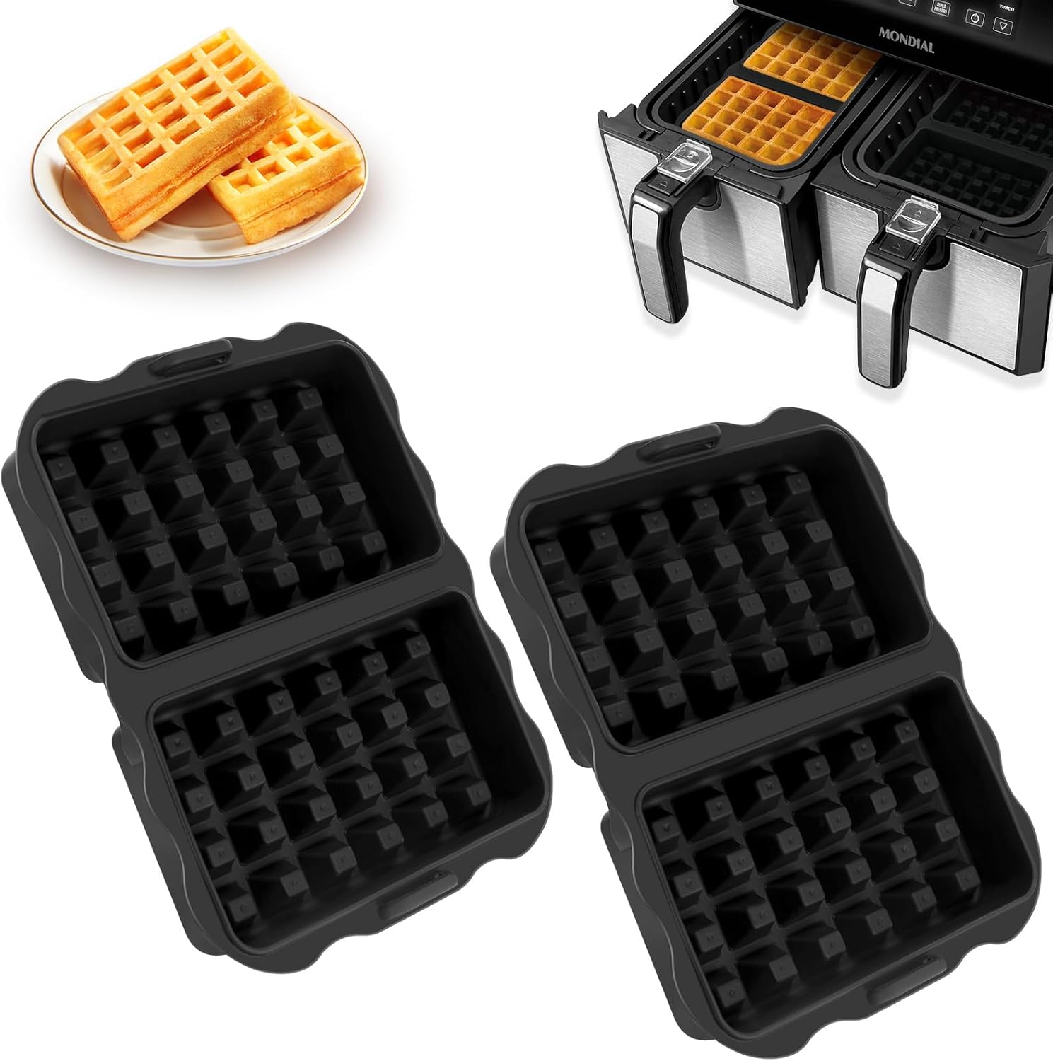 Moules à gaufres en silicone Luziyun – Lot de 2 – Compatibles friteuses à air Ninja et Cosori – cuisson homogène, démoulage facile, réutilisables et antiadhésifs. Accessoires Air Fryer pour recettes sucrées ou salées, promo Amazon 5,99€.