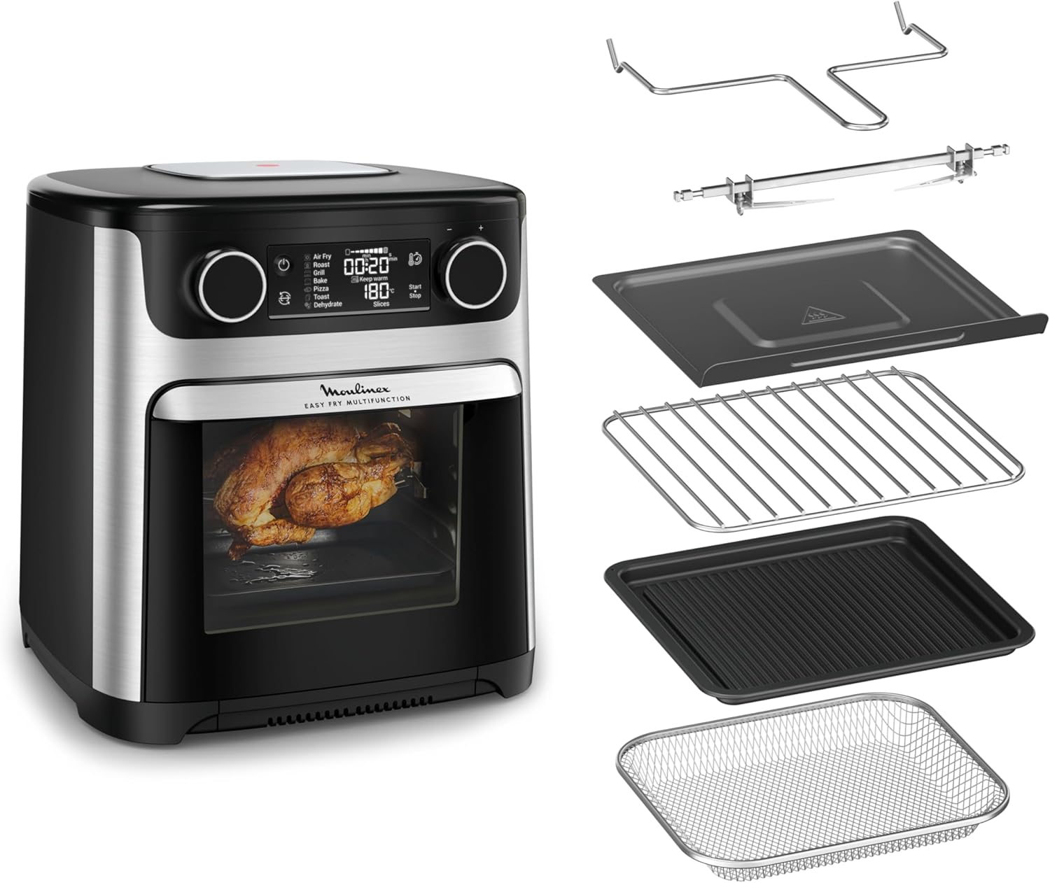 Moulinex Easy Fry 15L multifonction AL556DF0 – friteuse sans huile, four air fryer avec 9 programmes automatiques, technologie Extra-Crisp, 3 niveaux de cuisson pour famille, cuisson homogène rapide, noir inox – bon plan Amazon