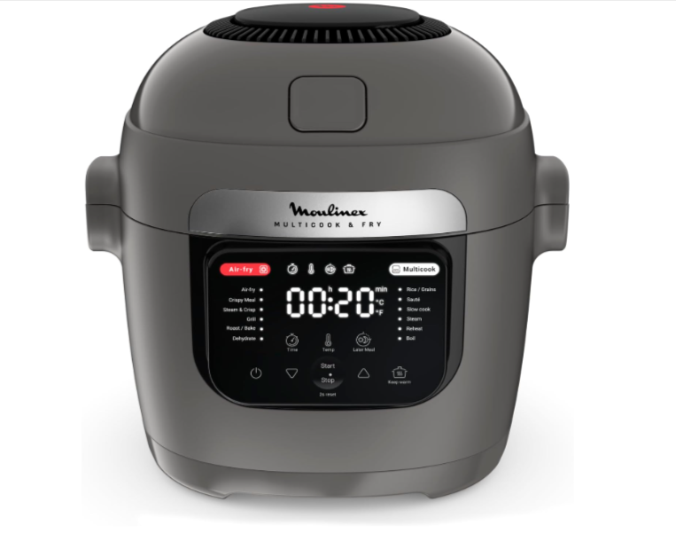 Moulinex Multicook & Fry, multicuiseur + air fryer, 12 programmes, double niveau, 6 L, Gris Hippo, promo Amazon 99,99€