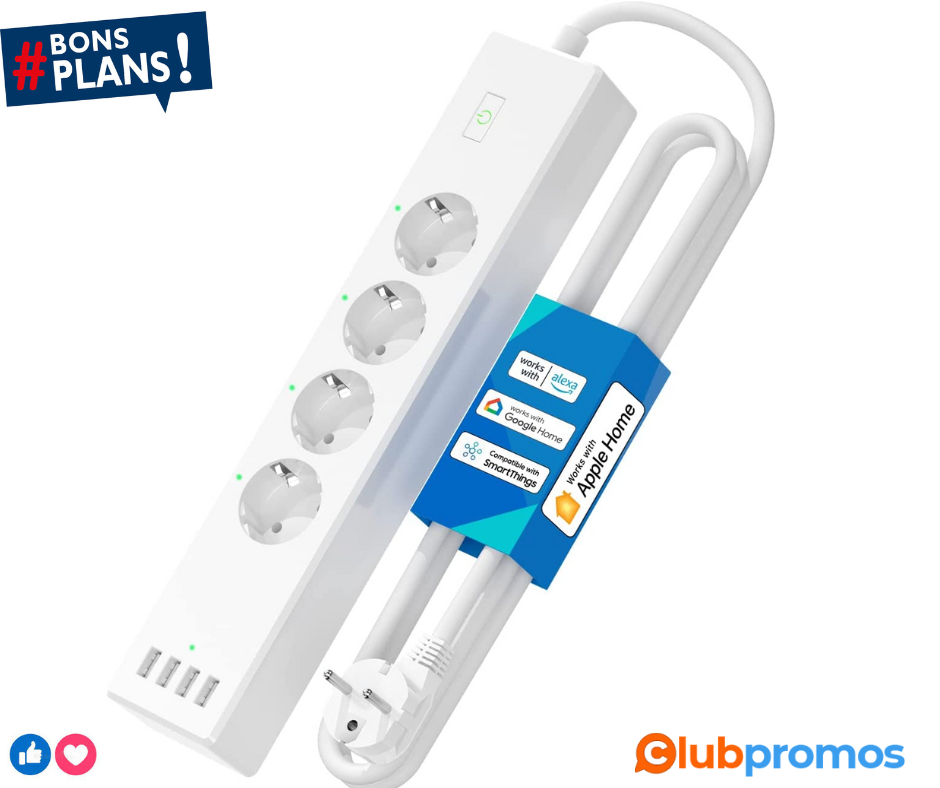 Multiprise connectée WiFi Meross (16A 4000W) - 4 Prises + 4 USB (Compatible Apple HomeKit, Ale...png